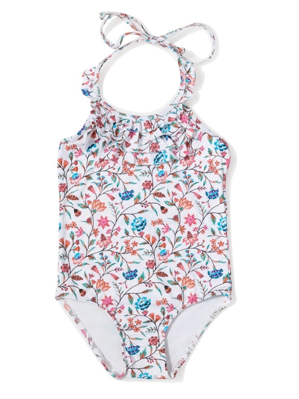 Girls White Floral One-Piece Swimsuit